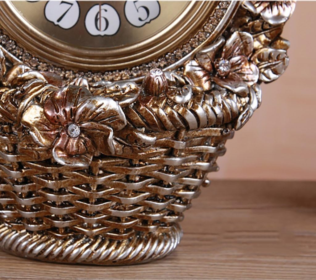 Table Clock and Shelf Clock Mantel/Mantle Rhythm Quartz Clock Resin Living Room Desk Shelf Clocks Flower Basket Decoration