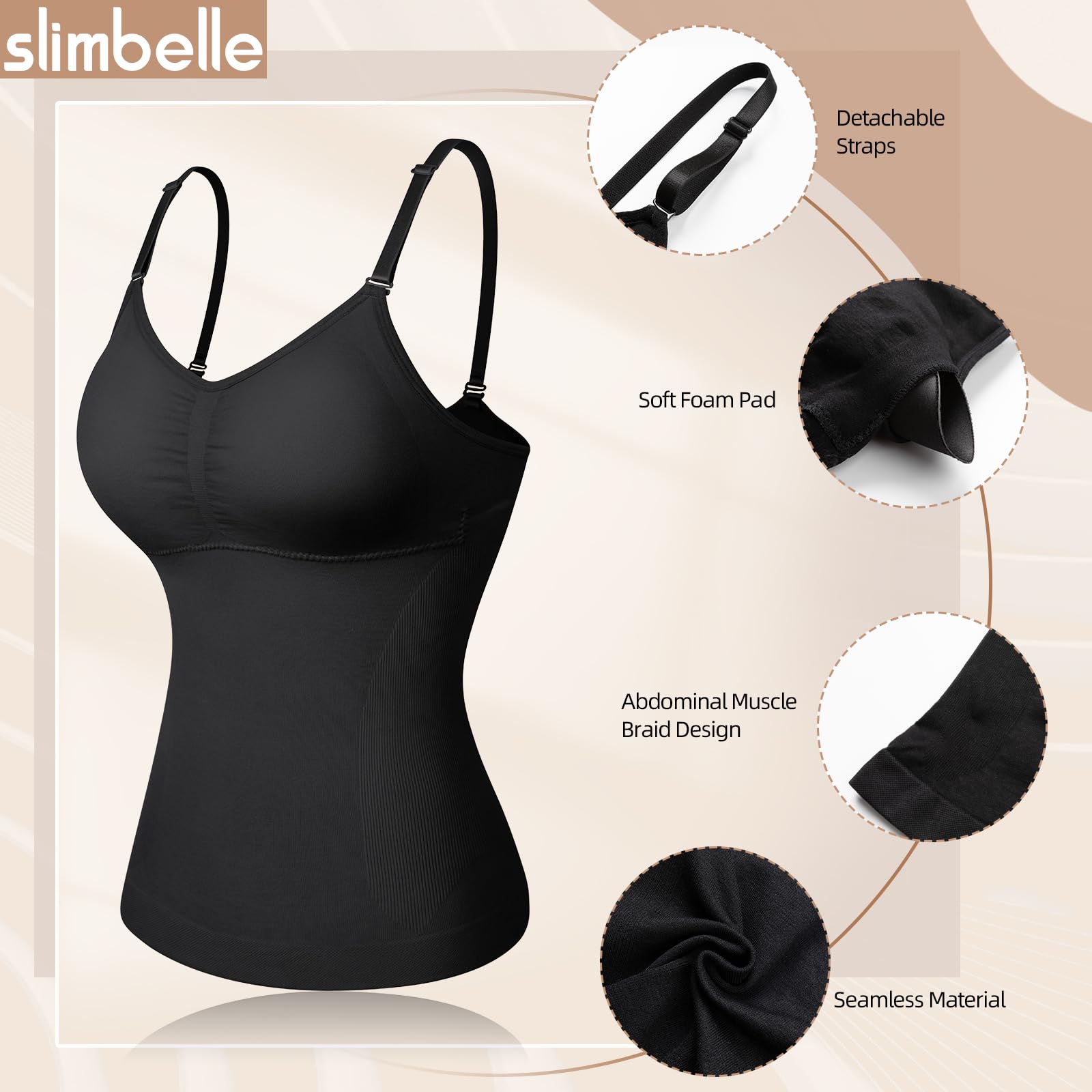 damski podkoszulek modelujący brzuch casual, top modelujący sylwetkę, bez szwów, modelujący top z ramiączkami spaghetti