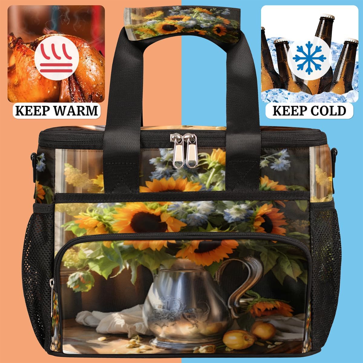 Sunflower Insulated Picnic Backpack Lunch Box for Women Men Picnic Basket Tote Lunch Bag Picnic Bag Portable Lunch Bags for Picnic, Beach, Work, Trip,Office, Camp Bouquet of Sunflower
