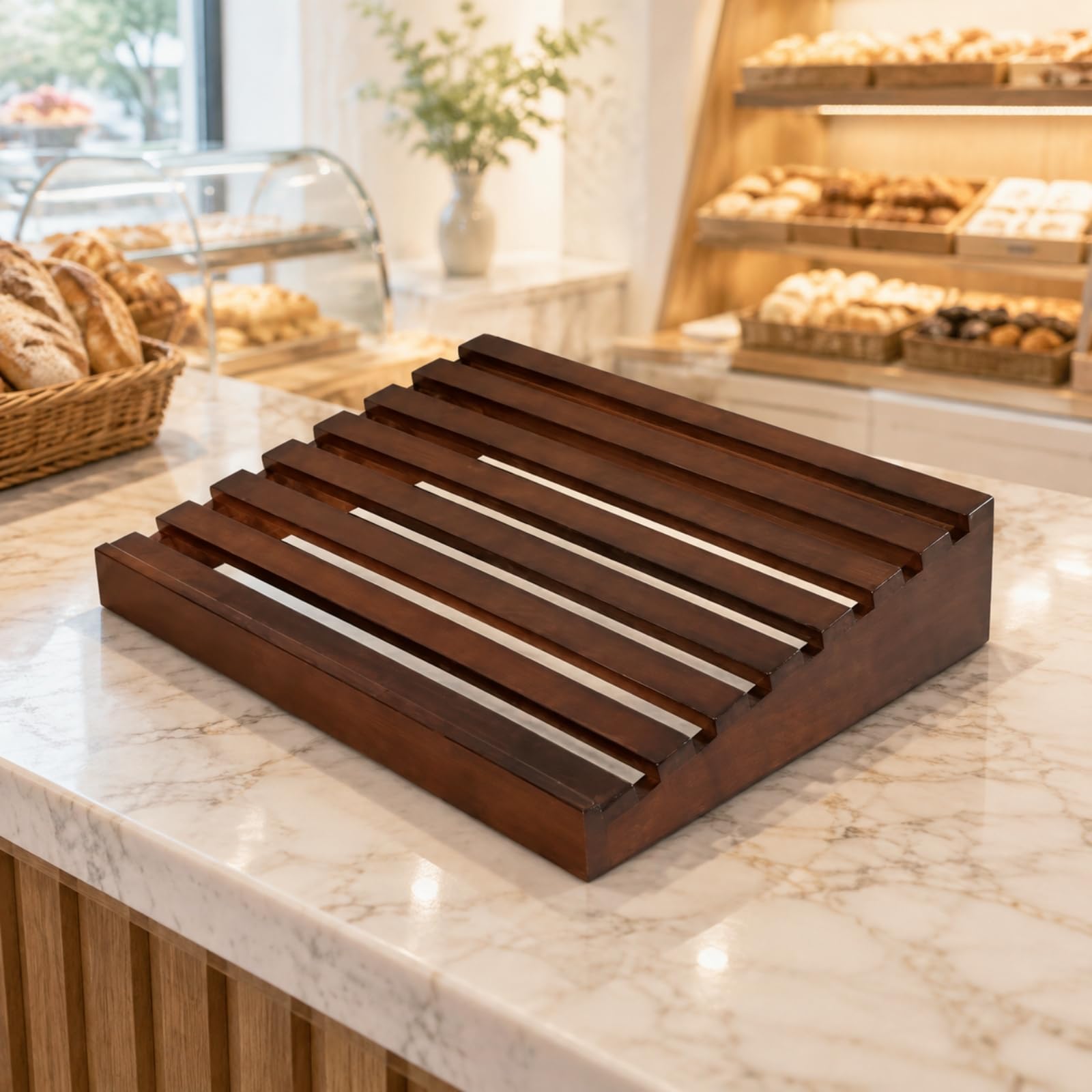 Bäckerei-Präsentationstablett aus naturbelassen rechteckiges Backwaren-Präsentationstablett offen Servierplatte für mitnahme-artikel