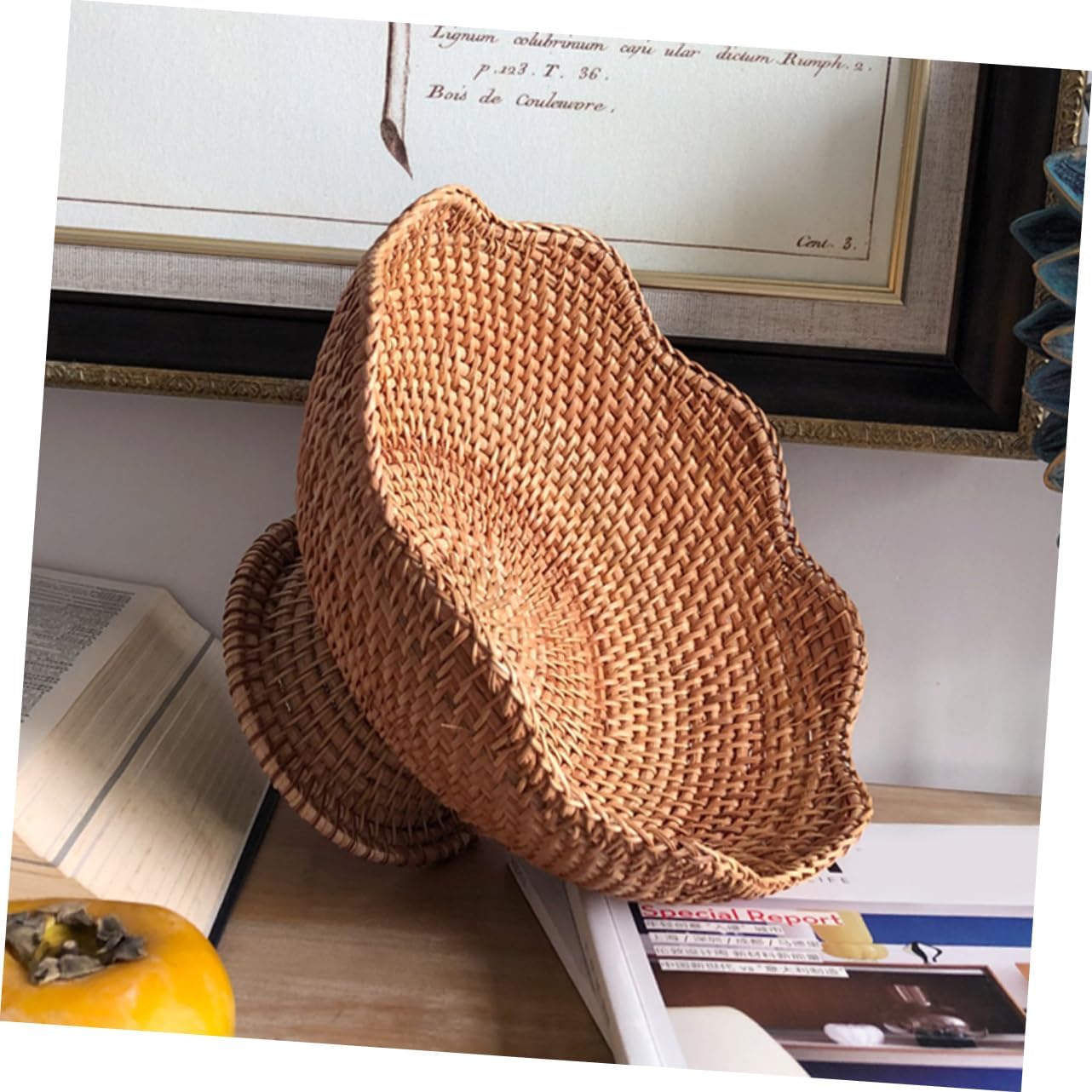 LABRIMP Rattan Decorative Bowl, 1L, Brown, Farmhouse Style, Woven Organizer Basket for Shelves, Food Serving Bowl, Snack Tray Basket