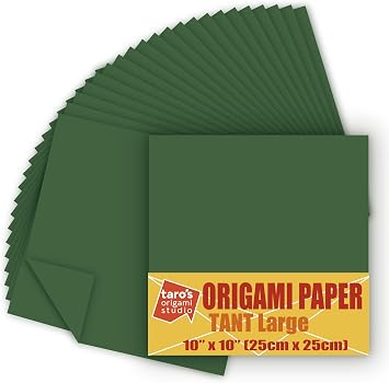 Taros Origami Studio] TANT Large 10 Inch 25 cm Double Sided Single Color Dark Green 20 Sheets All Same Color for Origami Artist from Beginner to Expert Made in Japan