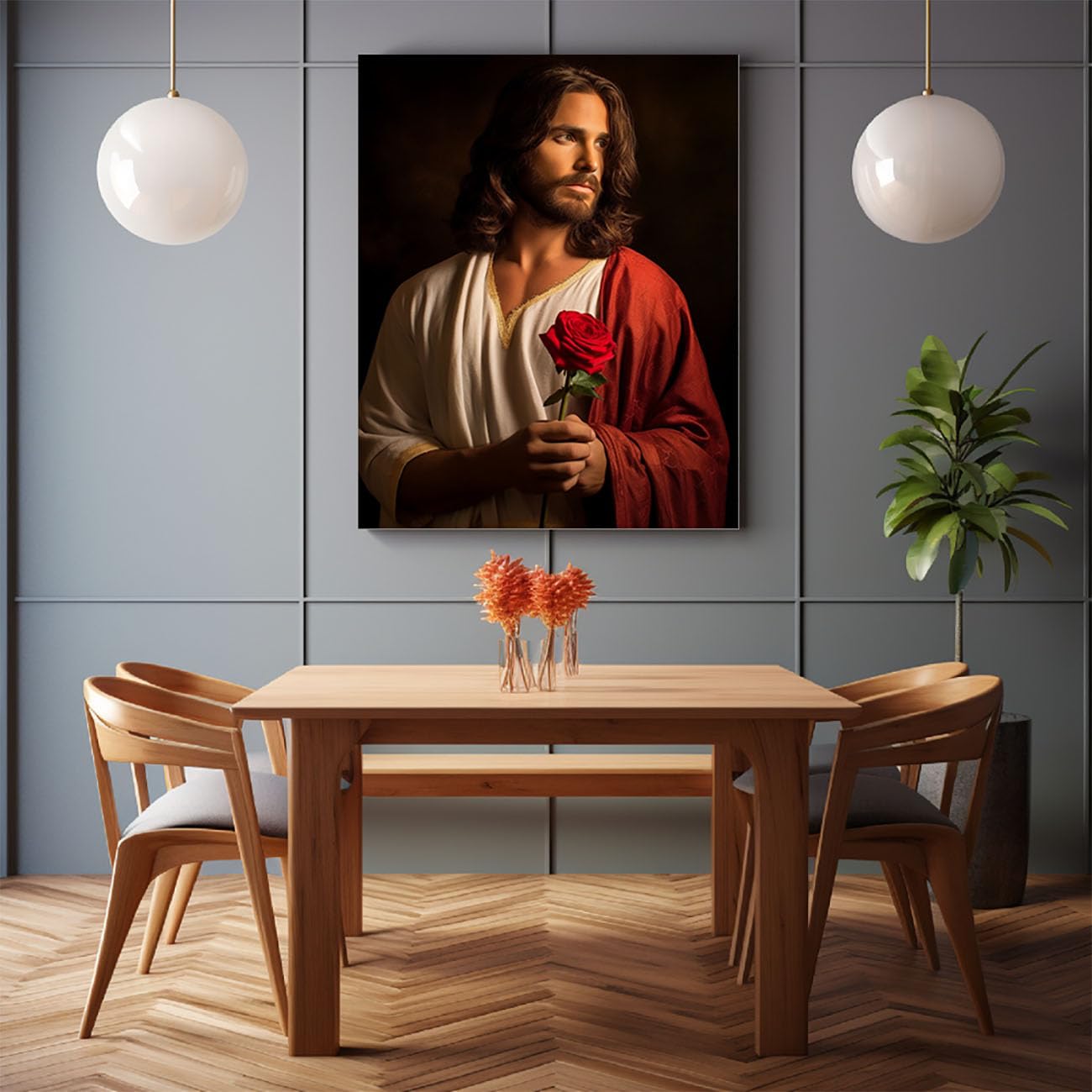 WIKEO Wall Art Canvas Painting of Jesus Picture Jezus Portret Modern Family Room Poster - Christian Pictures Decoration Salon (Red 7-40x60cm Framed
