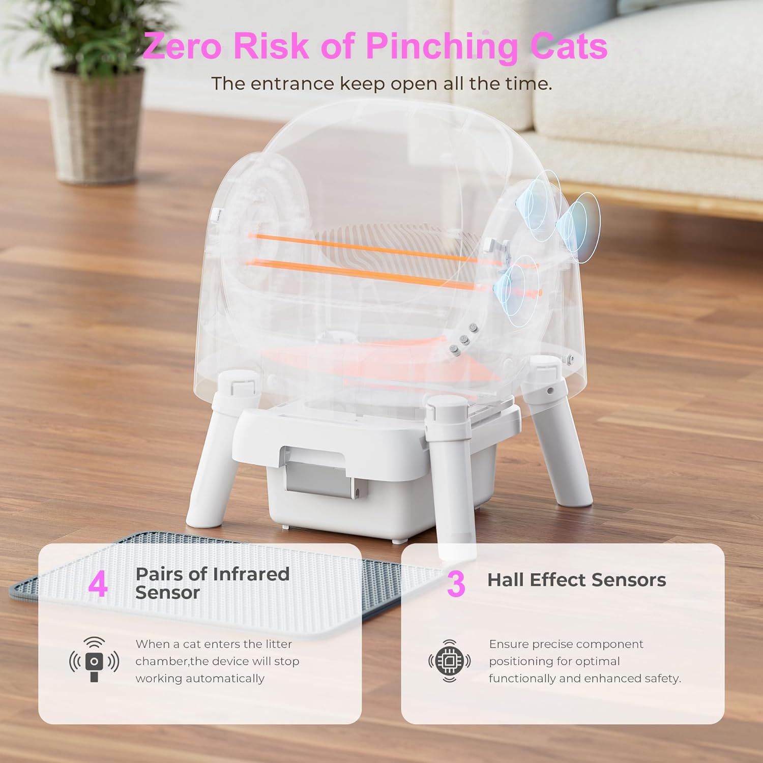 Mimfam AutoScooper 11 Self Cleaning Cat Litter Box, Open Top, White, Large (24.26