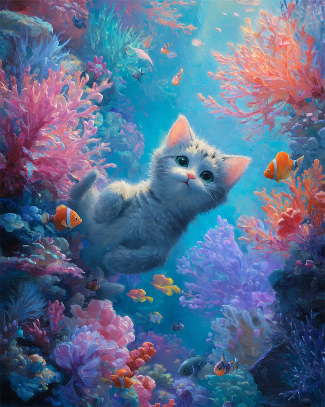 AYAOYANGGO Animal DIY Beaded Cross Stitch Kit Fantasy Cat Needlepoint Handcraft Kit DIY Beaded Painting 3D Tapestry Bead Cross Stitch Set 40x50cm