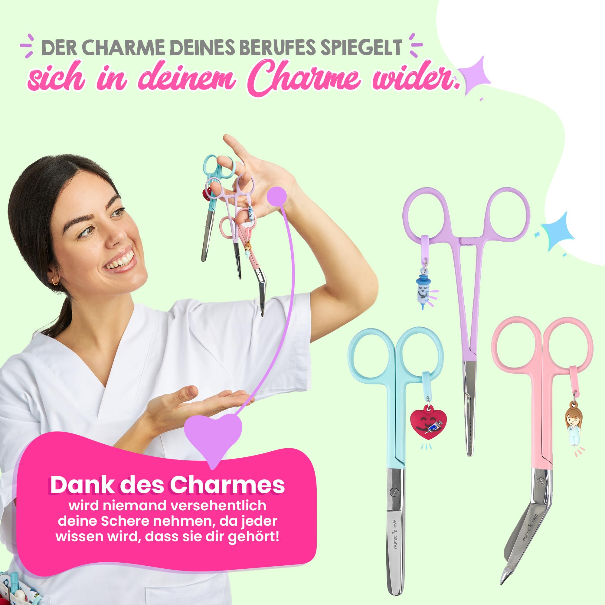 Nurse is Love Set 3 Stück Krankenschwester-Scheren Pico de Pato & Gerade Mayo + Halterungswerkzeug | Scheren mit Roma-Spitze, Zubehör für Krankenschwestern, Erste Hilfe