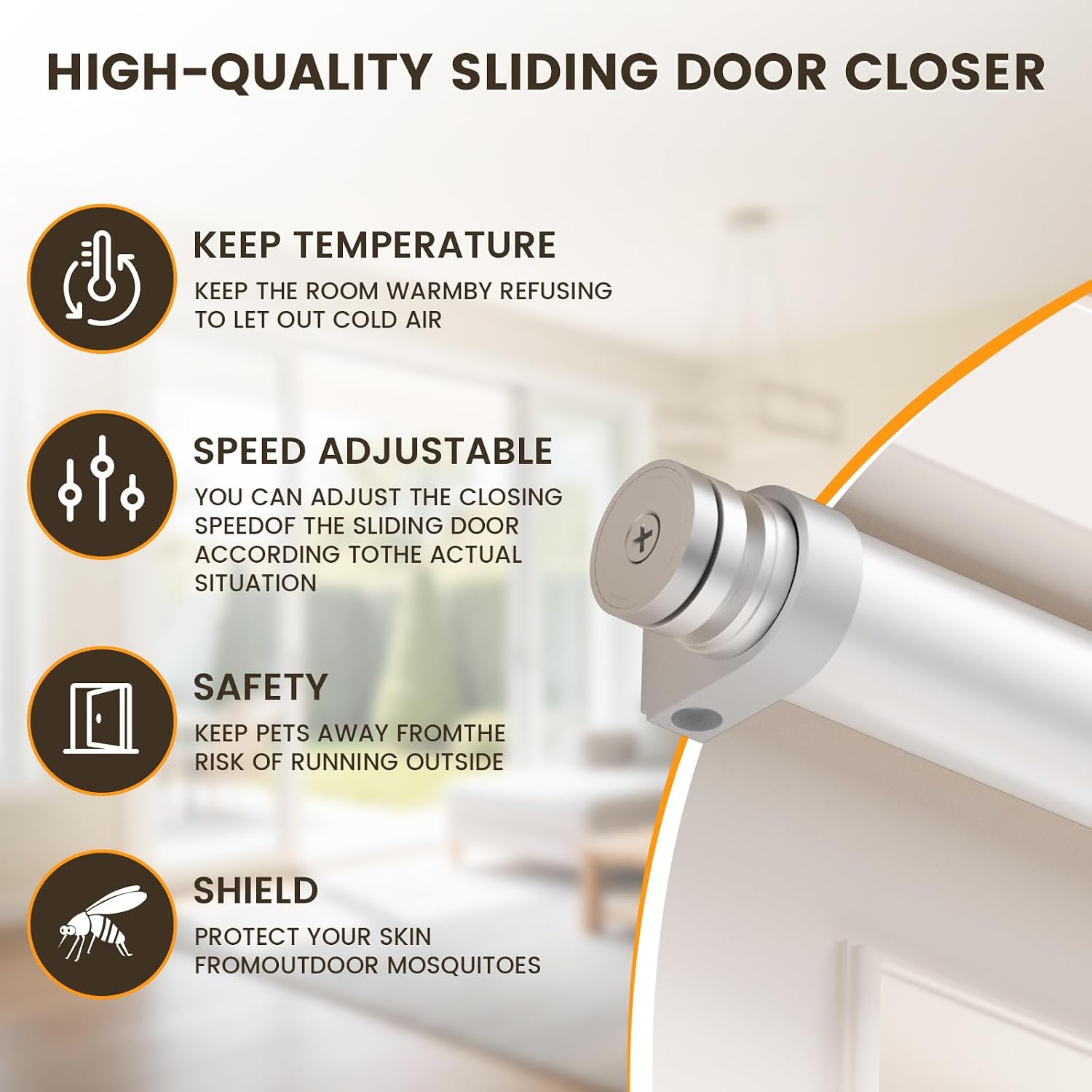Self Sliding Door Closer, Self Closing Sliding Patio Door Closer, Suitable for 5-8 Feet Automatic Sliding Door, for Used in Patio, Balconies, Kitchens, Bathrooms，Silver