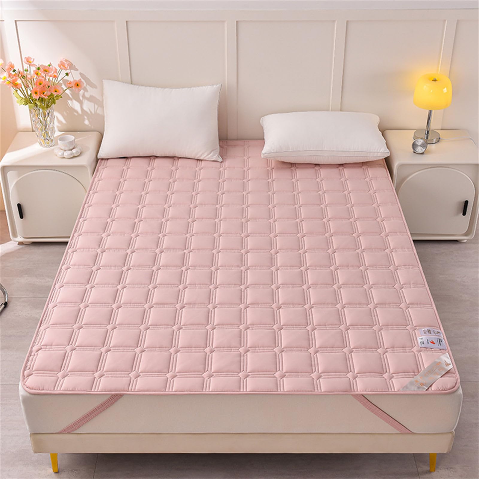 Odot Coprimaterasso Protettivo Tinta Unita, Coprimaterassi Singolo Matrimoniale con 4 Angoli Elasticizzati, Proteggi Materasso Trapuntato, Adatto per Materasso (180x220cm,Rosa A)