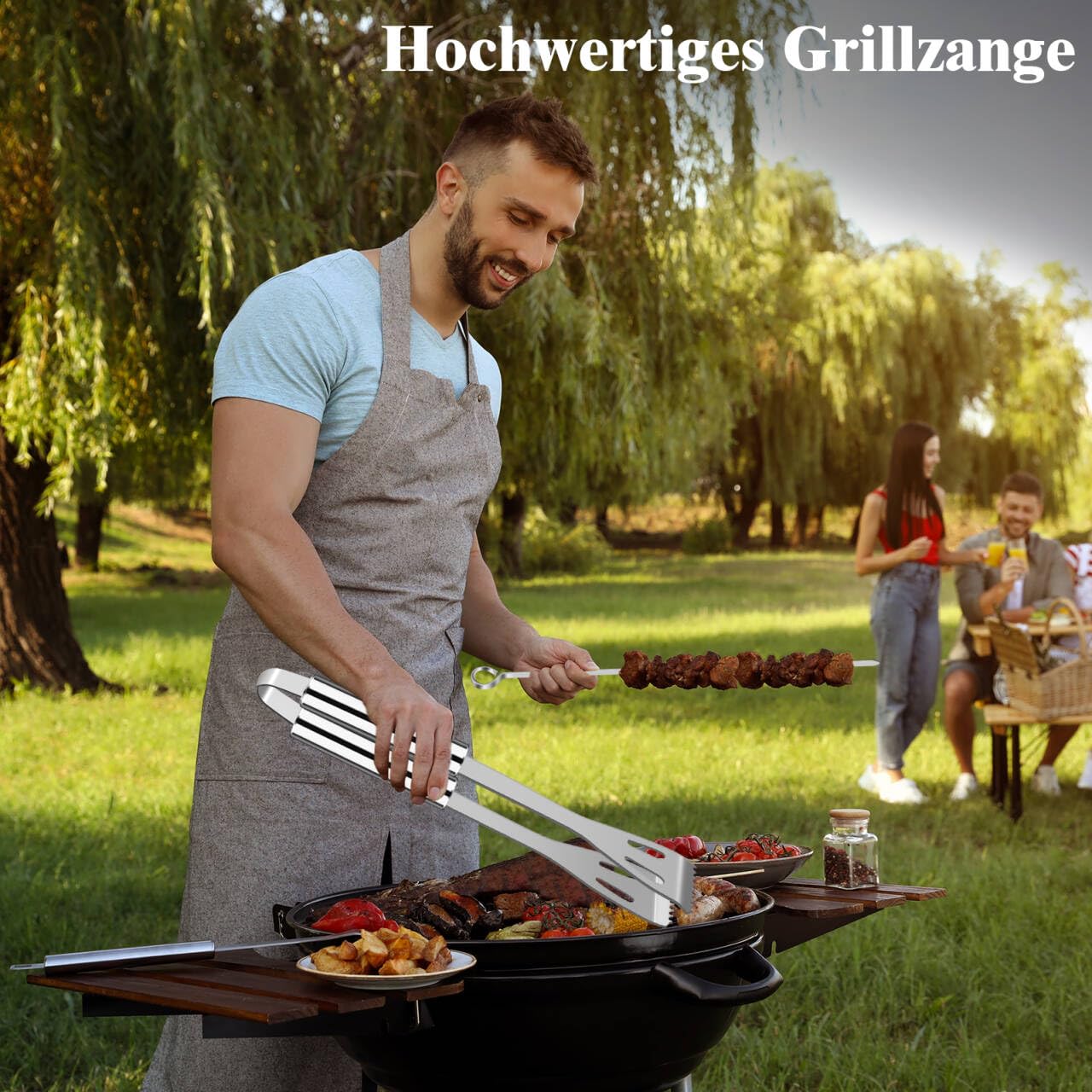 Grilliance 26 szt. Profesjonalny zestaw akcesoriów do grillowania, zestaw przyborów do grillowania ze stali nierdzewnej dla mężczyzn, zestaw narzędzi do grillowania ze srebrną aluminiową obudową