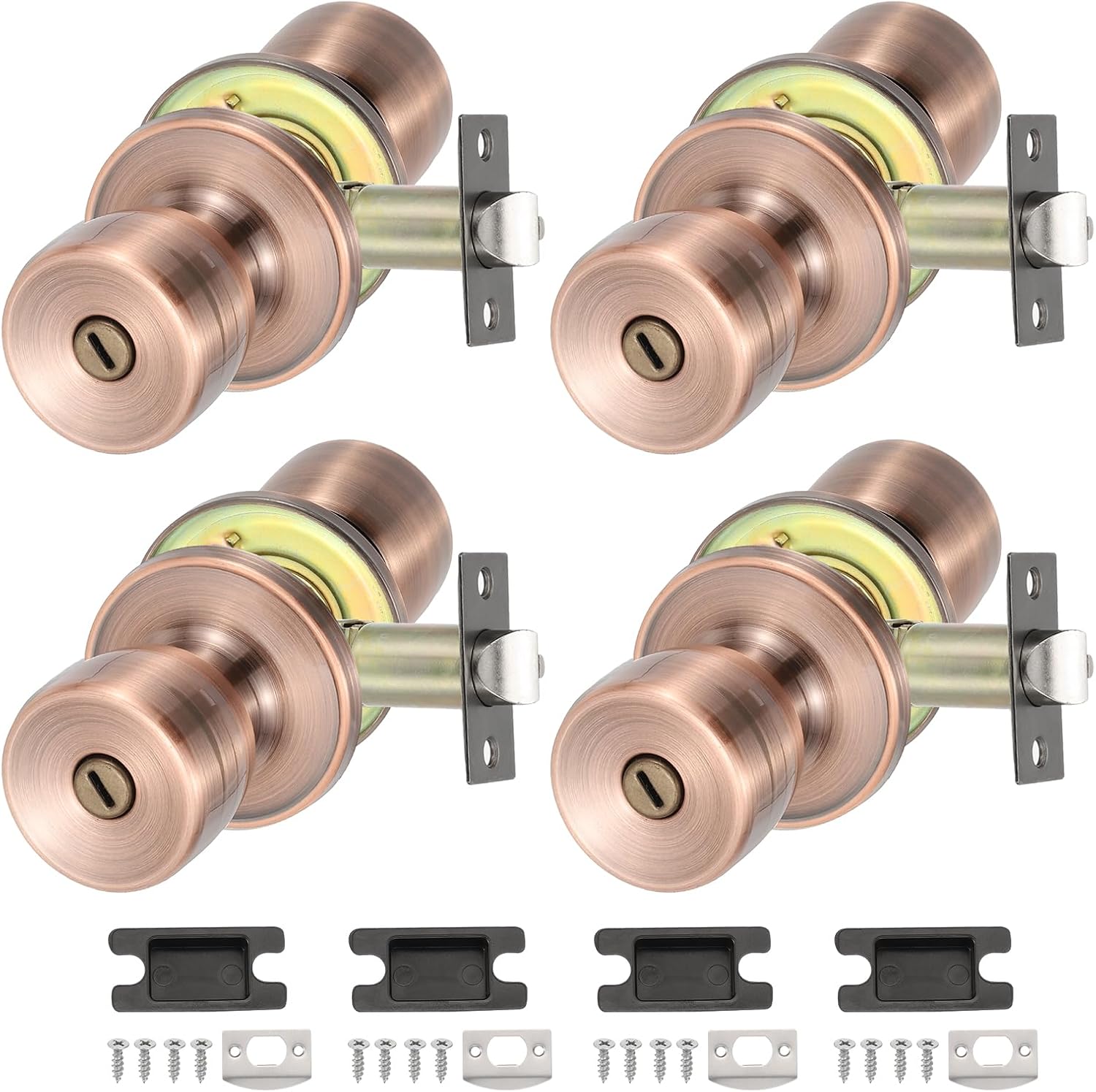 PATIKIL Privacy Keyless Door Knobs Interior, 4 Pack Round Zinc Alloy Bedroom Bathroom Door Knob with Lock Entry Indoor Outdoor Door, Sanding Color