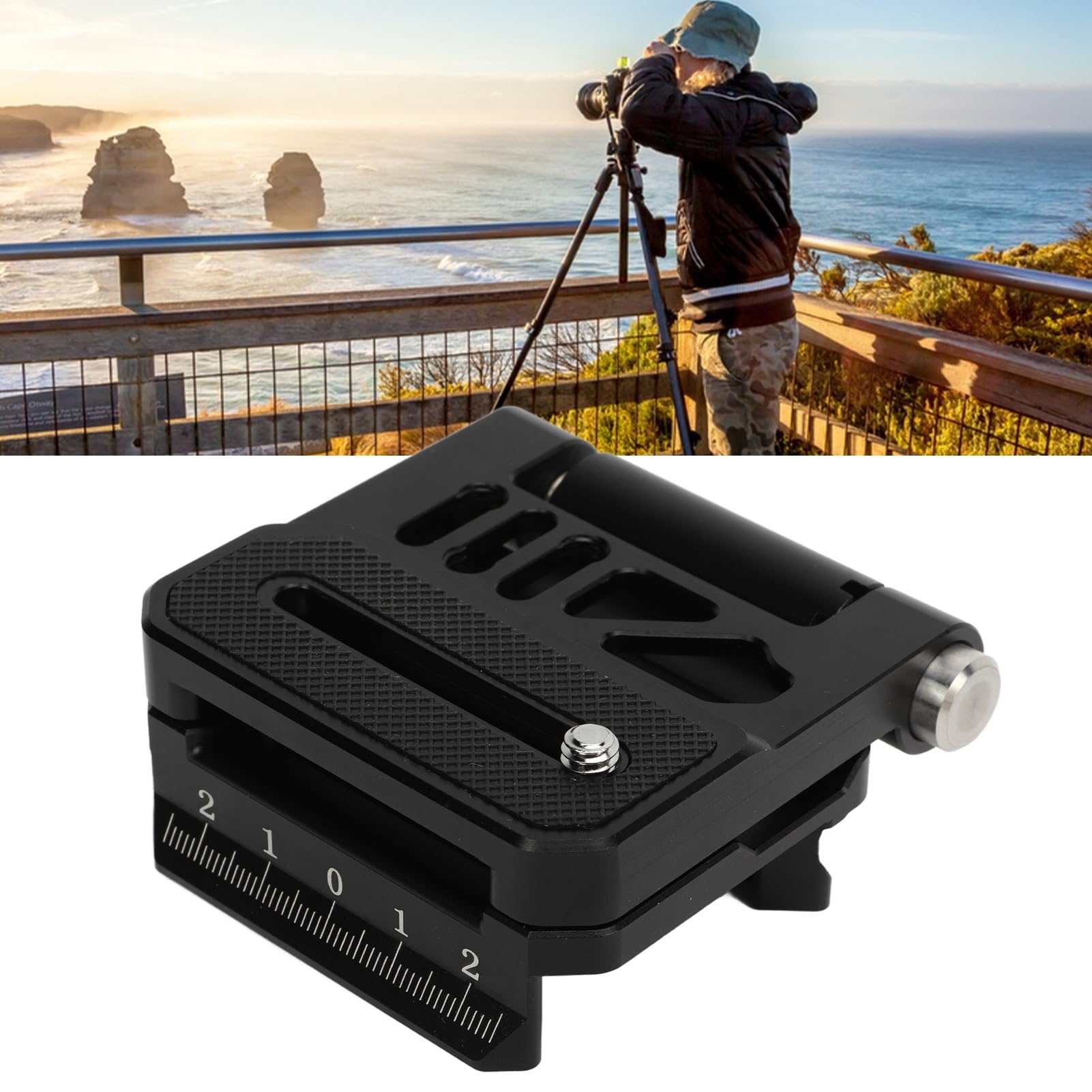 Piastra a L con rilascio rapido, supporto verticale per fotocamera con fori per viti da 1/4" e 3/8", piastra treppiede con testa sferica pieghevole in lega di alluminio, adatta per