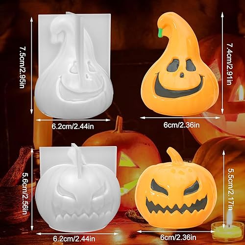 Miniatura 2 de Paquete de 2 moldes de resina de calabaza, moldes de vela de calabaza 3D de Halloween, moldes de silicona de calabaza para resina epoxi, jabón hecho