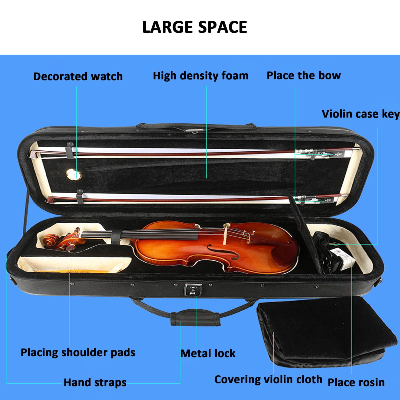 Custodia for violino, zaino retrò leggero e resistente alla compressione con lucchetto - Tela, for violini da 1/8 a 4/4, diverse misure disponibili(1/8)