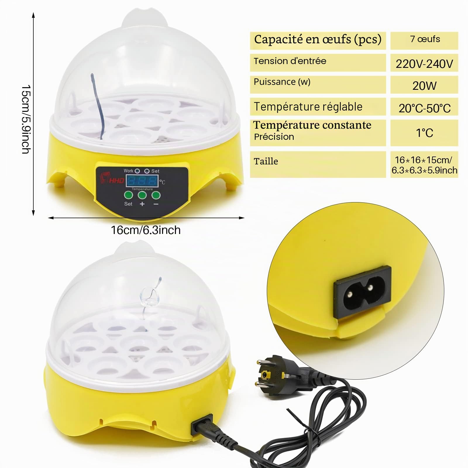 7 Oeufs Mini Incubateur Couveuse Oeuf avec ContrôLe NuméRique Intelligent TempéRature Incubateur Oeuf Tortue Couveuse Poussin