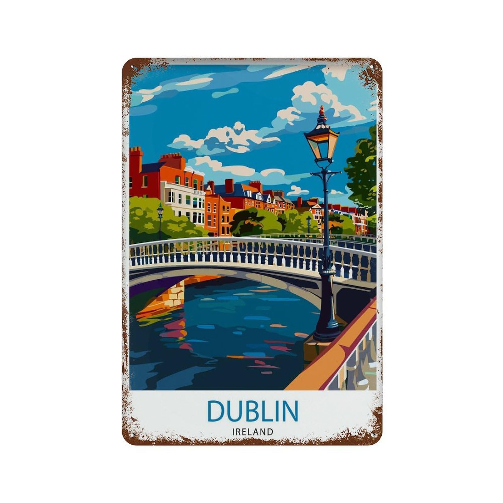 Dublin Ireland Cityscape Lively Temple Bar Scene Historic Georgian Doors Irish Pub Cultur Wall Decor Art Metal Tin Poster Modern Home Decor Art Home Bar Shop Decorations Vintage Sign 30x20cm