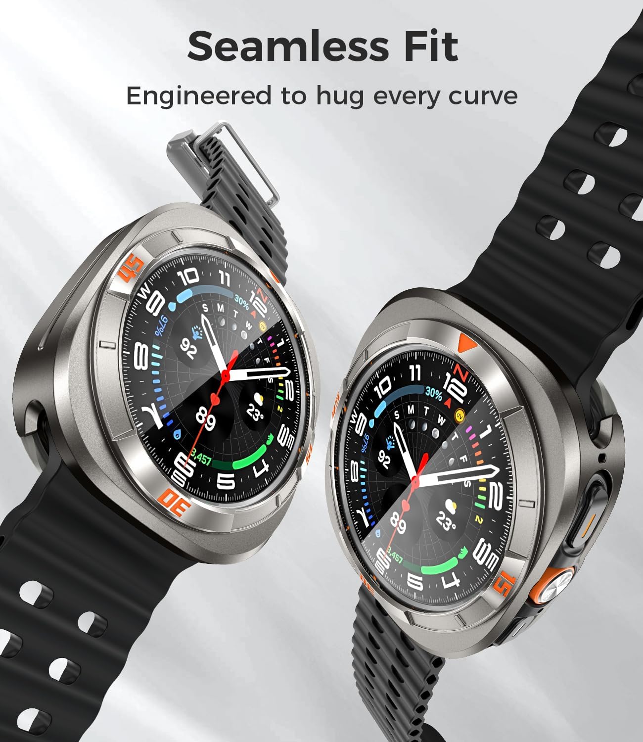 Goton Metal Case with Screen Protector for Galaxy Watch Ultra/Ultra 2025 47mm, 360° Full-Body Rugged Stainless Steel Bumper + PC Back Cover, for Samsung Galaxy Watch 7/8 Ultra, Titanium Silver+Orange - Image 7