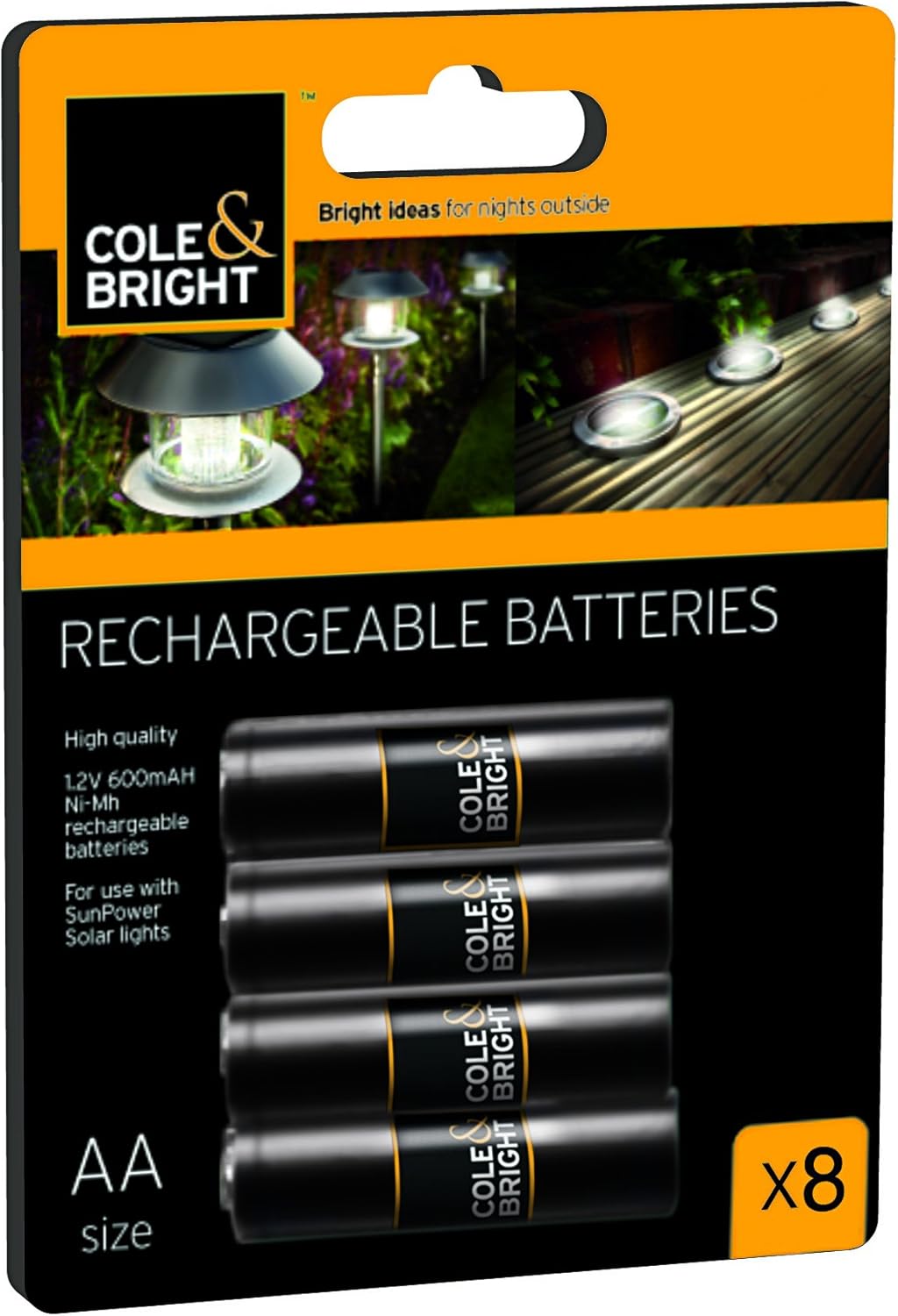 Cole and Bright New Solar Light Rechargeable Batteries Pack of 8