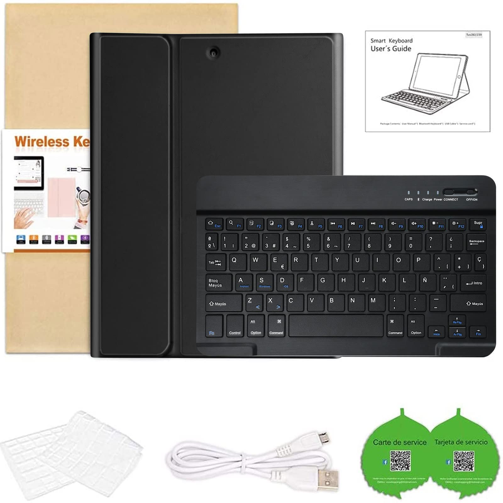 HOTLIFE Funda con Teclado para iPad 10.2 9th Gen 2021/iPad 8th 2020/iPad 7th 2019, Español Ñ con Inalámbrico Desmontable Teclado (QWERTY) para iPad Pro 10.5 2017/iPad Air 3 2019(Negro)