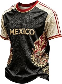 Mexico Jersey Men 2026 Eagle Graphic V-Neck Short Sleeve Mexico Soccer Cup Shirt for Match Day Watch Parties