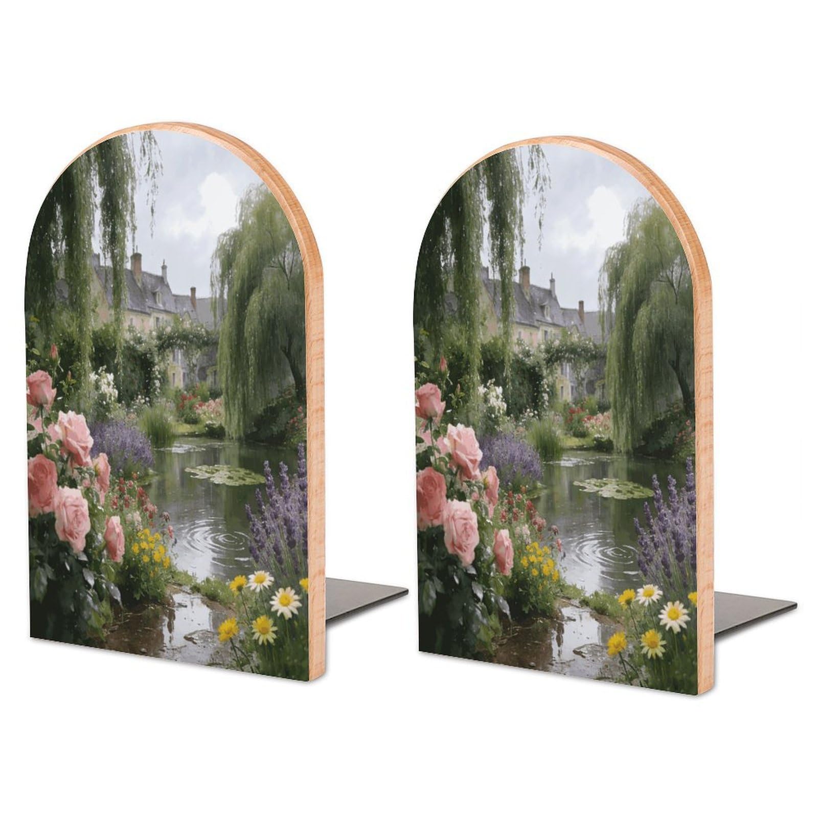 Sujetalibros decorativos de madera Giverny y tope de metal premium resistente