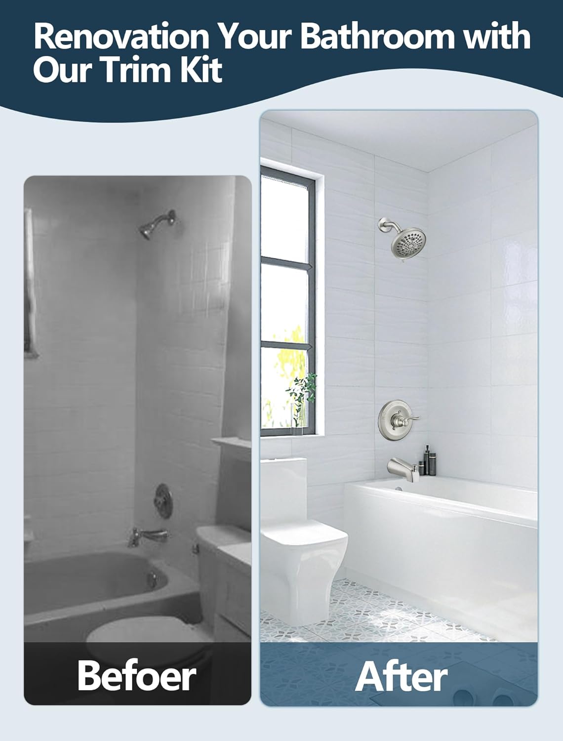 Replacement 9-Setting Shower Faucet Tub Trim Kit for Delta 13/14 Series, with 5.5" Multi-Function High-Pressure Shower Head, Brushed Nickel (Valve Not Included)