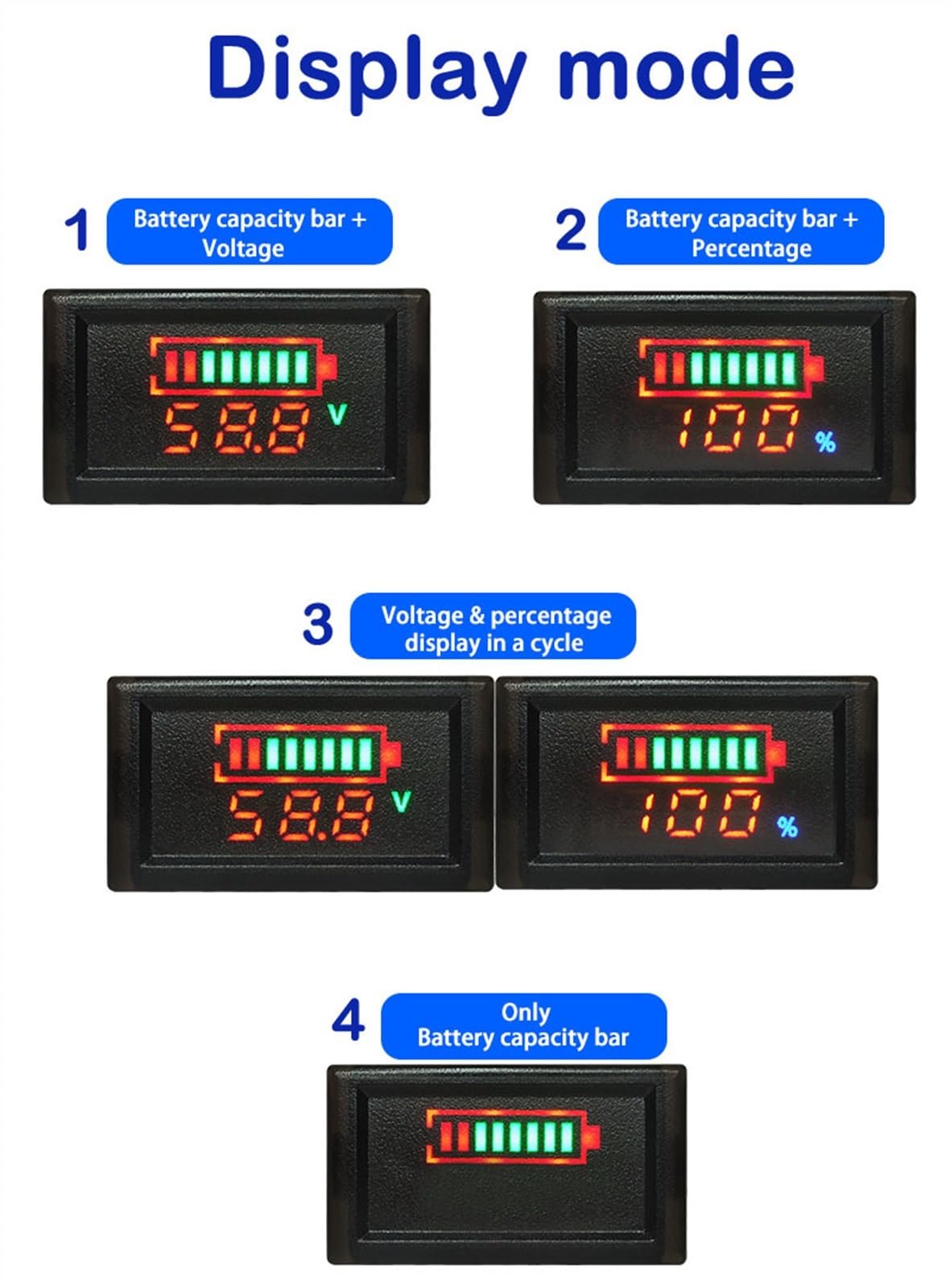Indicatore del livello di carica della batteria al piombo for auto da 12 V Tester della batteria Misuratore di capacità della batteria al litio Tester LED Voltmetro Doppio display(Isolated RS485 Ver.,