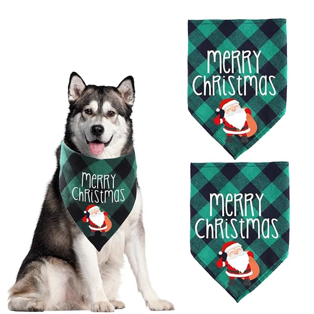 2 Piezas Baberos para Mascotas Navideñas, Bufanda de Mascota de Algodón, Ajustable para Perro Pañuelo
