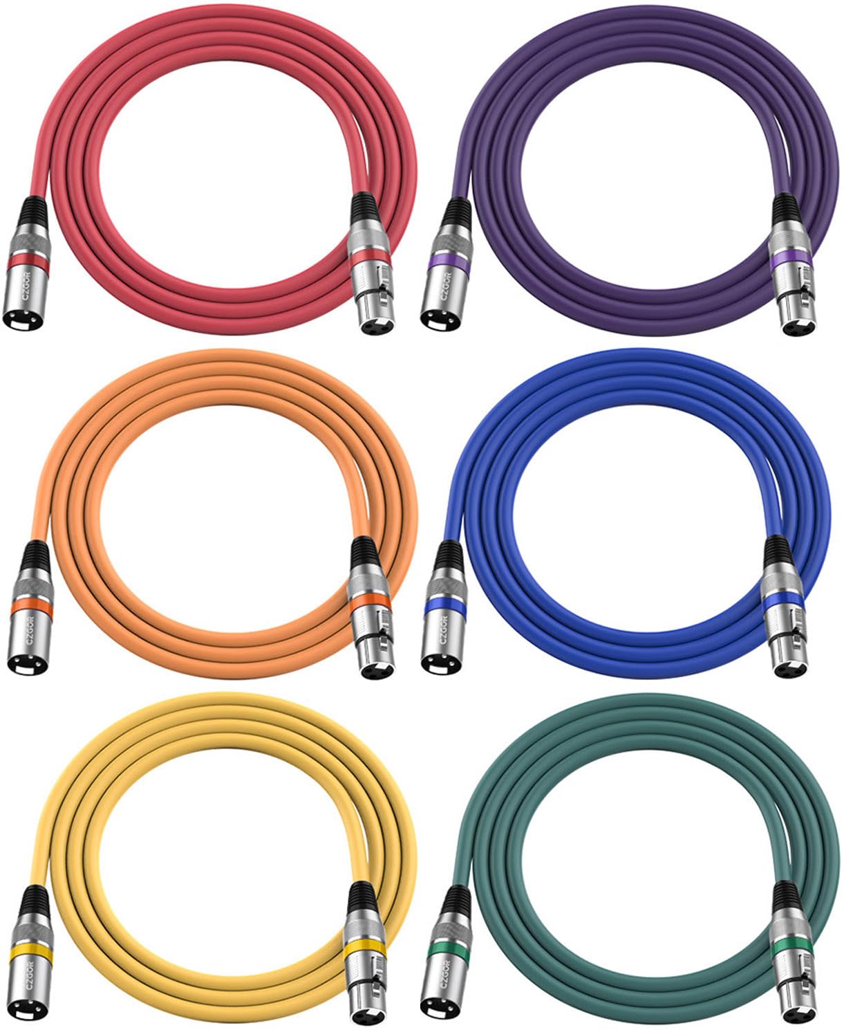 Czgor XLR Cables 6 ft, 6 Pack 3-Pin XLR Male to Female Microphone Cable, Compatible with Microphones, Mic Mixer, Speakers and More, Multi-Color 6 Feet