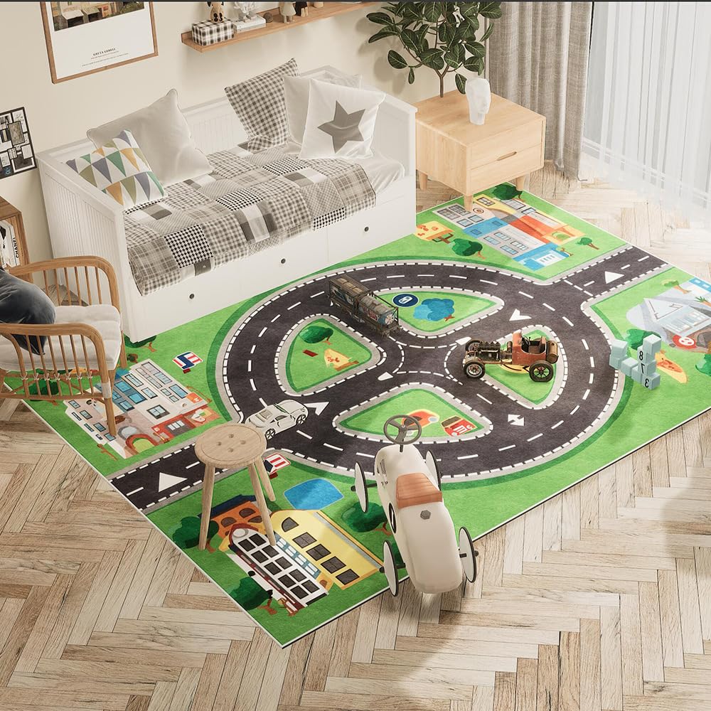 Tapis chambre enfant lavable motif dessin animé pour salle de jeux