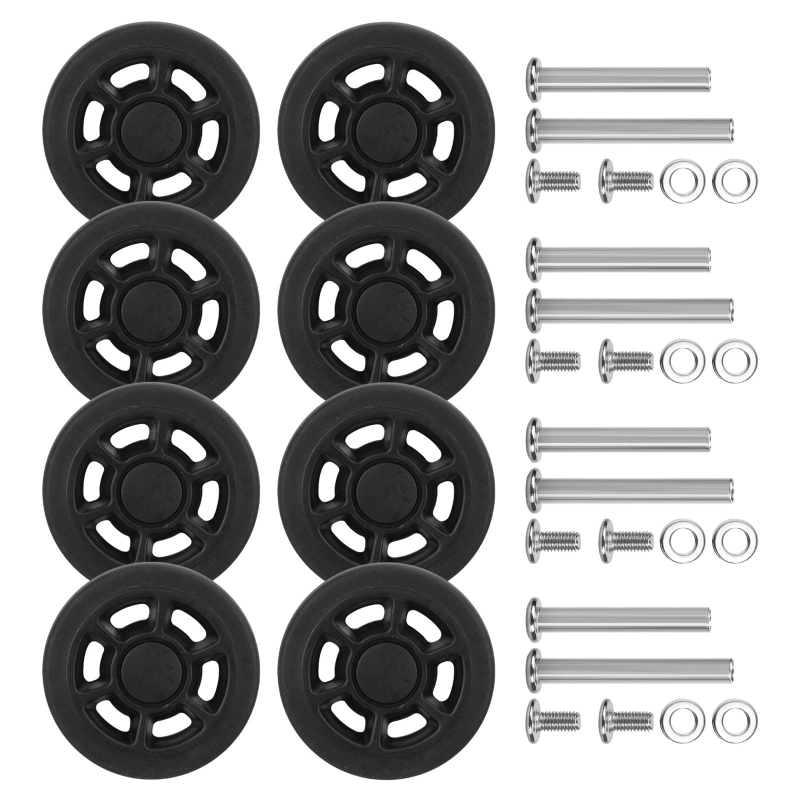 Kit di riparazione per bagagli con ruote di ricambio, 16 pezzi, colore nero, diametro 55 mm