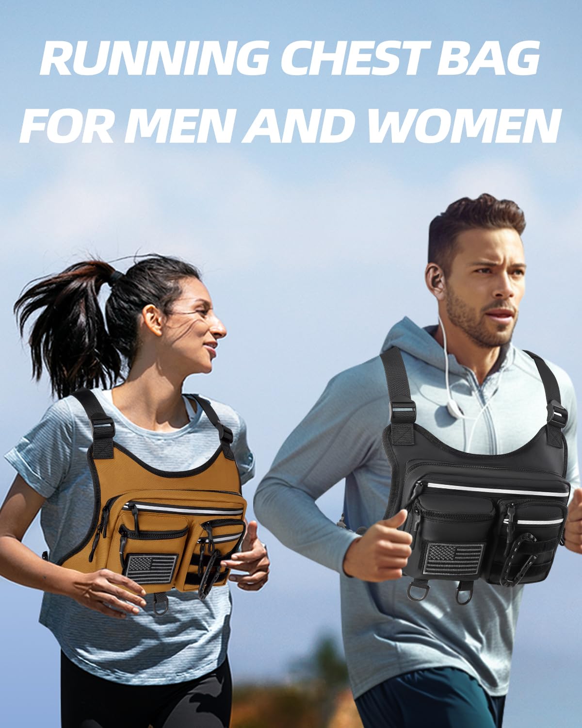 Chest Bag For Men,Water Resistant Chest Pack,Running Vest With BIG Storage for Running,Cycling,Hiking,Black