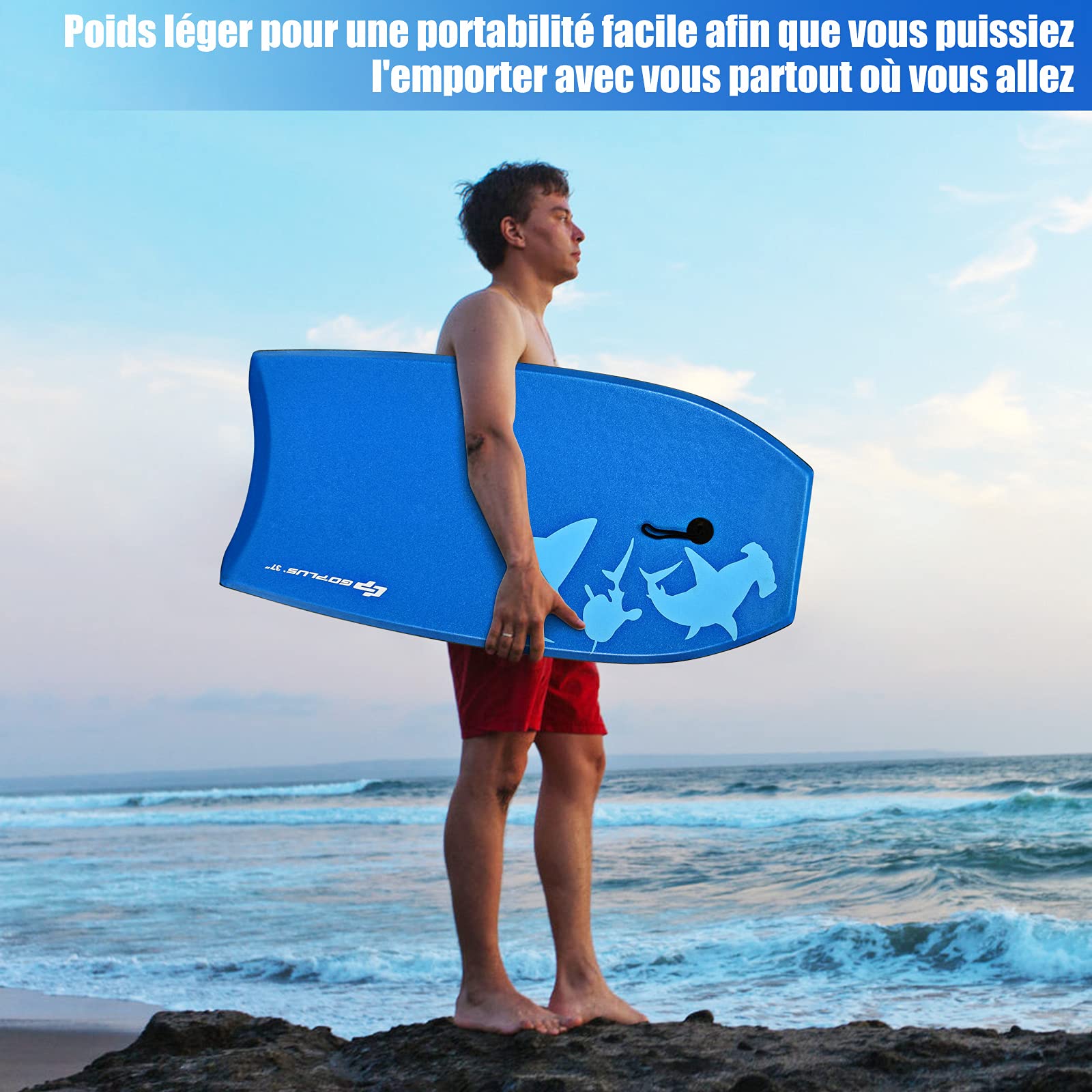 GOPLUS 33"/37"/41" Bodyboard,Planche à Vagues Bodyboard 105cm,Bodyboard avec Motif Coloré,Bodyboard Léger et Résistant,Planche Idéale pour Surfer Les Vagues,Laisse de Poignet