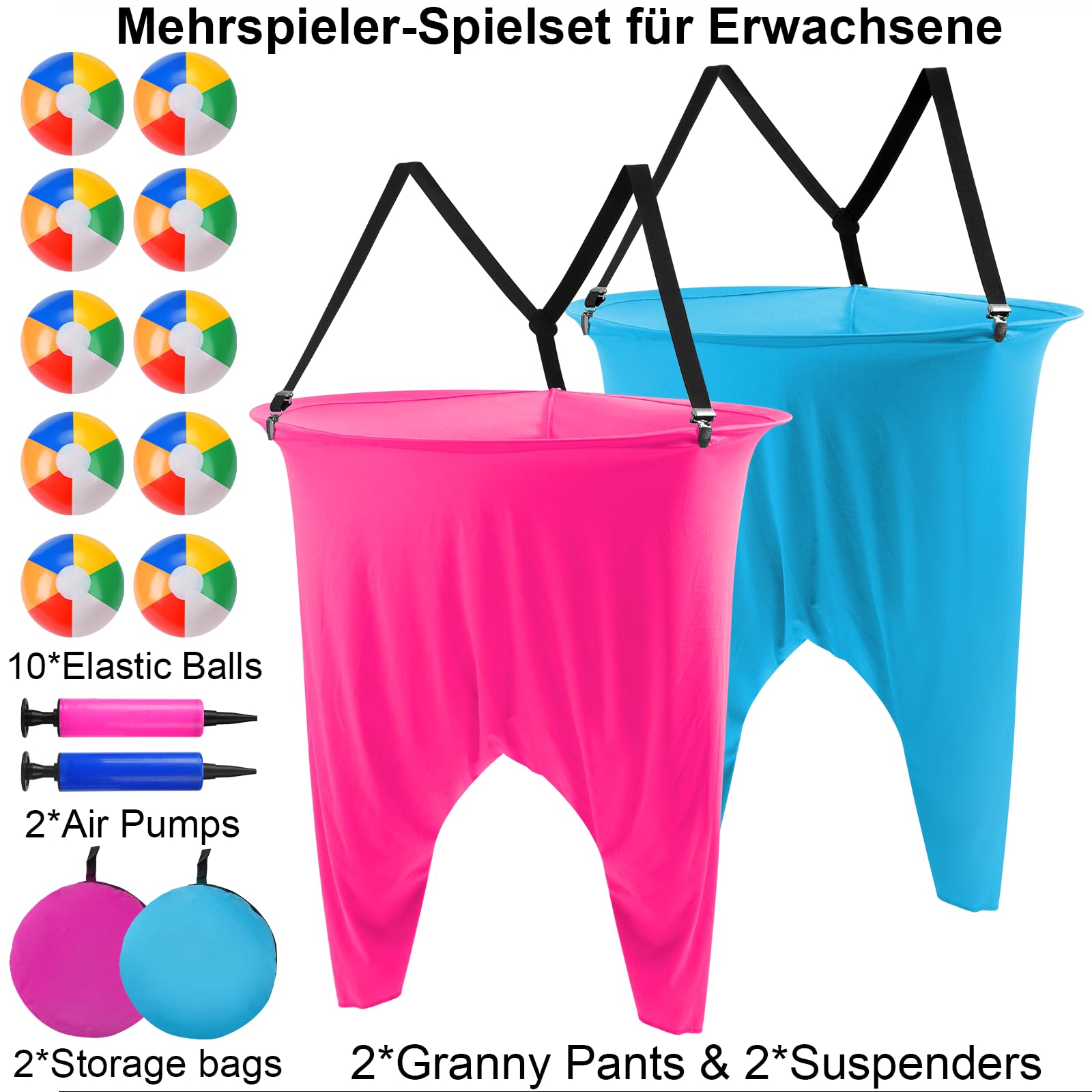 17-teiliges Granny Pants Hof-Spiel für Ostern, 2 übergroße Oma-Hosen-Spiele für draußen 10 Bälle, 2 Pumps, Wurfspiele für Erwachsene im Freien, ideal für Partys, Gartenpartys, Familientreffen