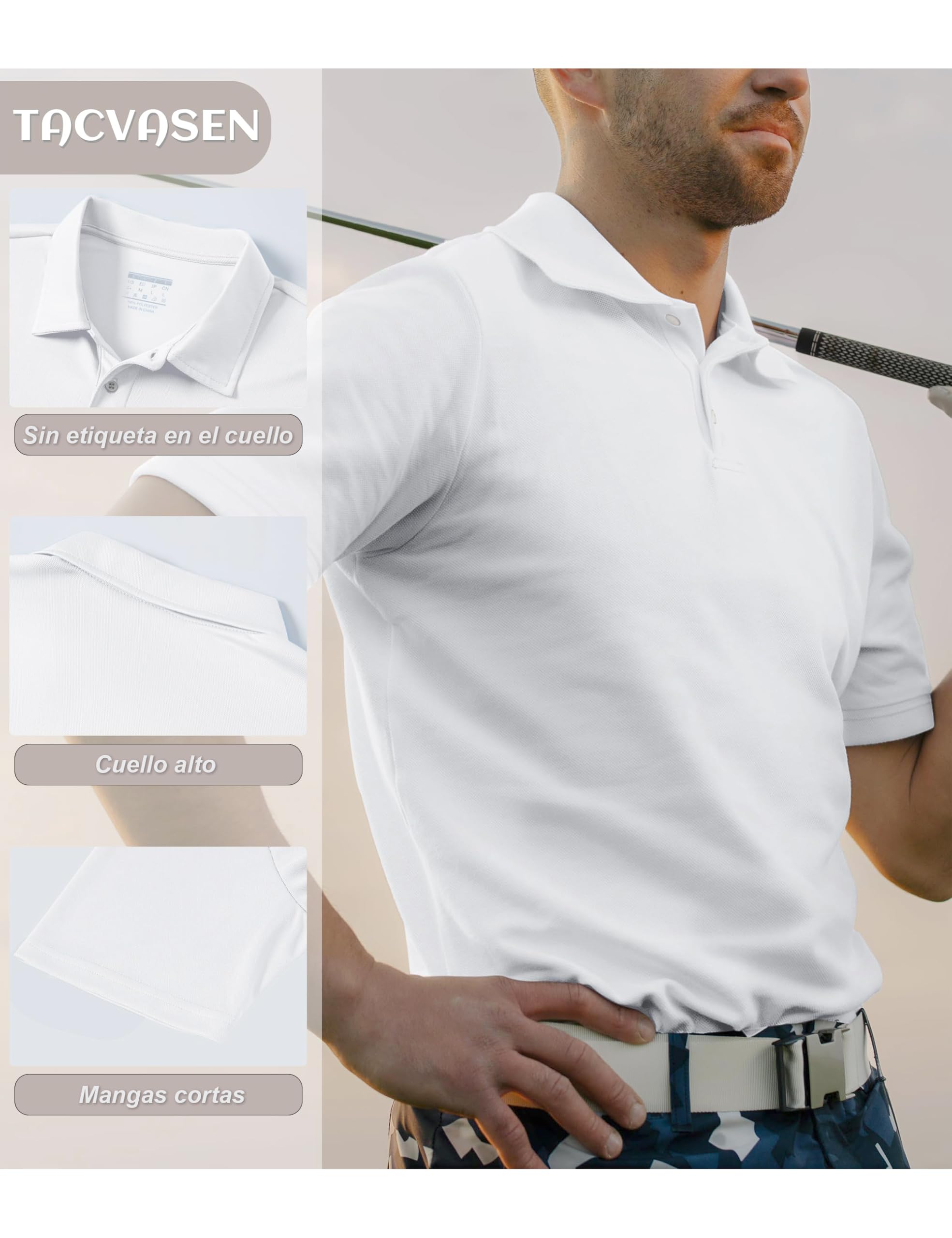 TACVASEN Polo Hombre Manga Corta Polo Golf Hombre Camisas de Verano Casual Camiseta Transpirable Camisa Tecnica Antisudor Camiseta Basica Ajustada