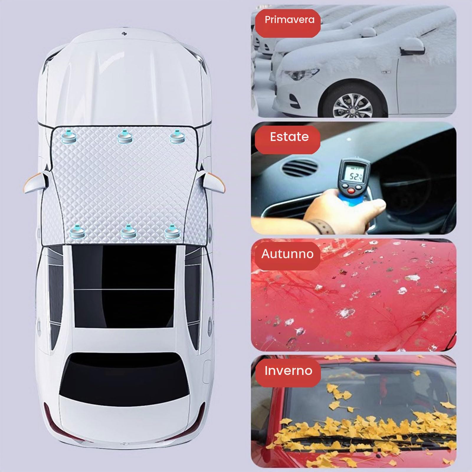 Copertura per parabrezza auto con 6 magneti nascosti, alette laterali a specchio e ganci, protezione solare per parabrezza anteriore, protezione solare per auto per neve, ghiaccio, brina, polvere