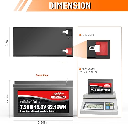 Miniatura 3 de Batería LiFePO4 de 12 V  Batería de litio de 12 voltios y 7.2 Ah LiFePO4 2000+ batería BMS integrada de ciclo profundo recargable perfecta para