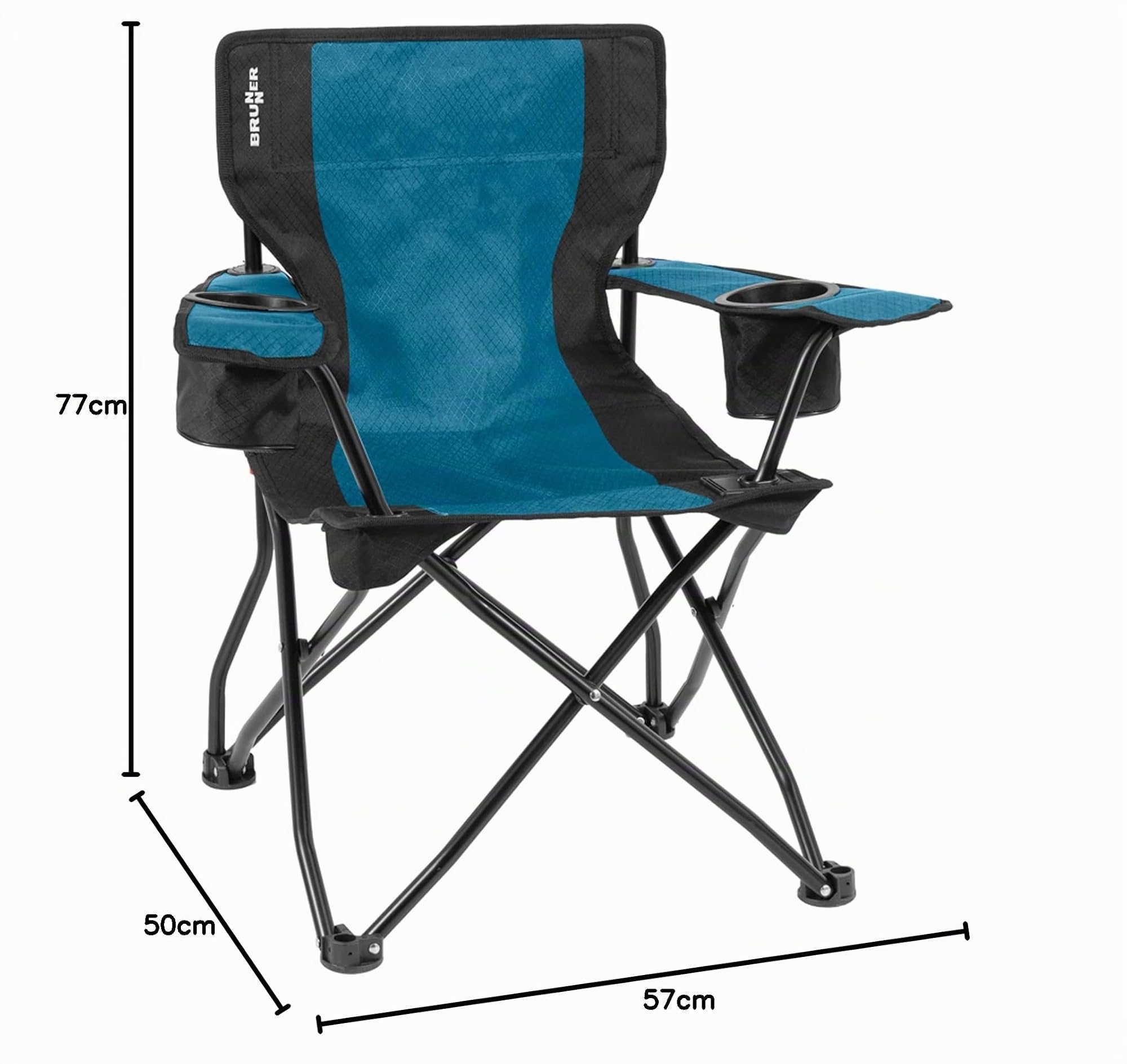 Brunner 0404038N.C55 Sedia Pieghevole da Campeggio con Ampi Braccioli, Azzurro/Nero, Portata 102 kg