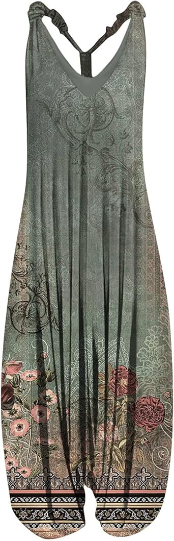 OIOLOYJM Summer Plus Size Boho Overalls for Women 2025 Fashion Jumpsuits Loose Fit Rompers Floral Printed Baggy Harem Pants