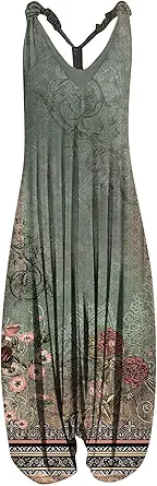 OIOLOYJM Summer Plus Size Boho Overalls for Women 2025 Fashion Jumpsuits Loose Fit Rompers Floral Printed Baggy Harem Pants