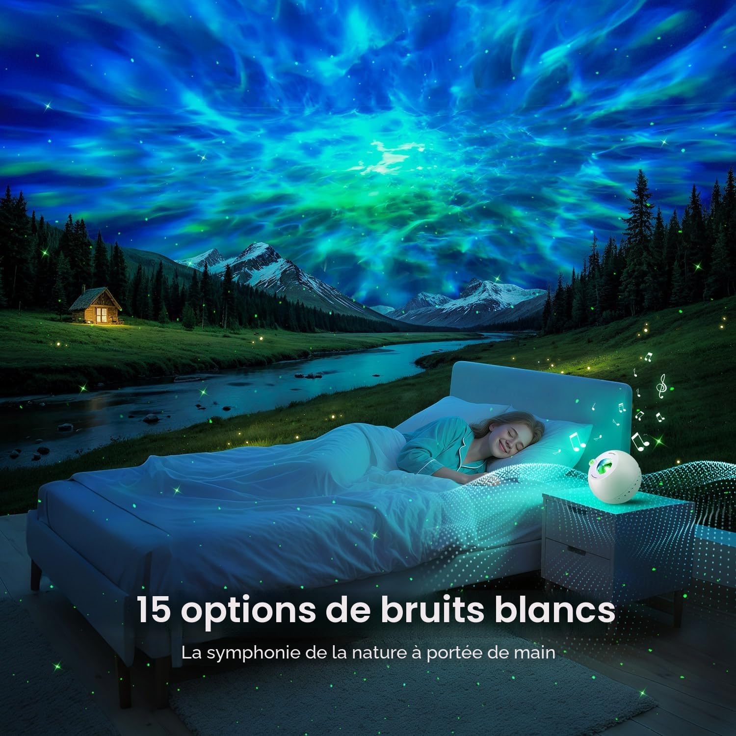 One Fire Projecteur Ciel Etoile,360 Modes Cadeau Fille GarçOn, Deco Chambre | 15 Bruit Blanc, Bluetooth, Motif Galaxy et Étoile, TéLéCommande, 7 Luminosité, Veilleuse Enfant Bébé, Dormir, Détente