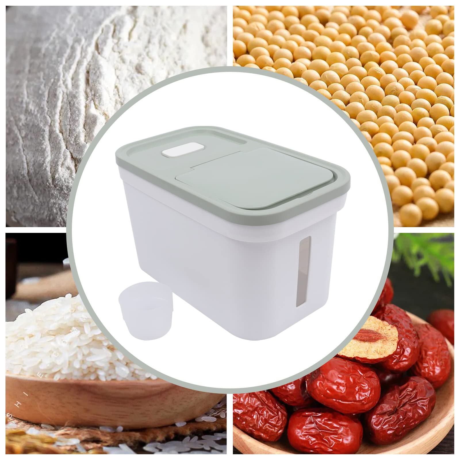 Grand récipient de conservation pour aliments, 10 kg, récipient à riz, récipient à farine, distributeur de riz pour aliments avec verre doseur