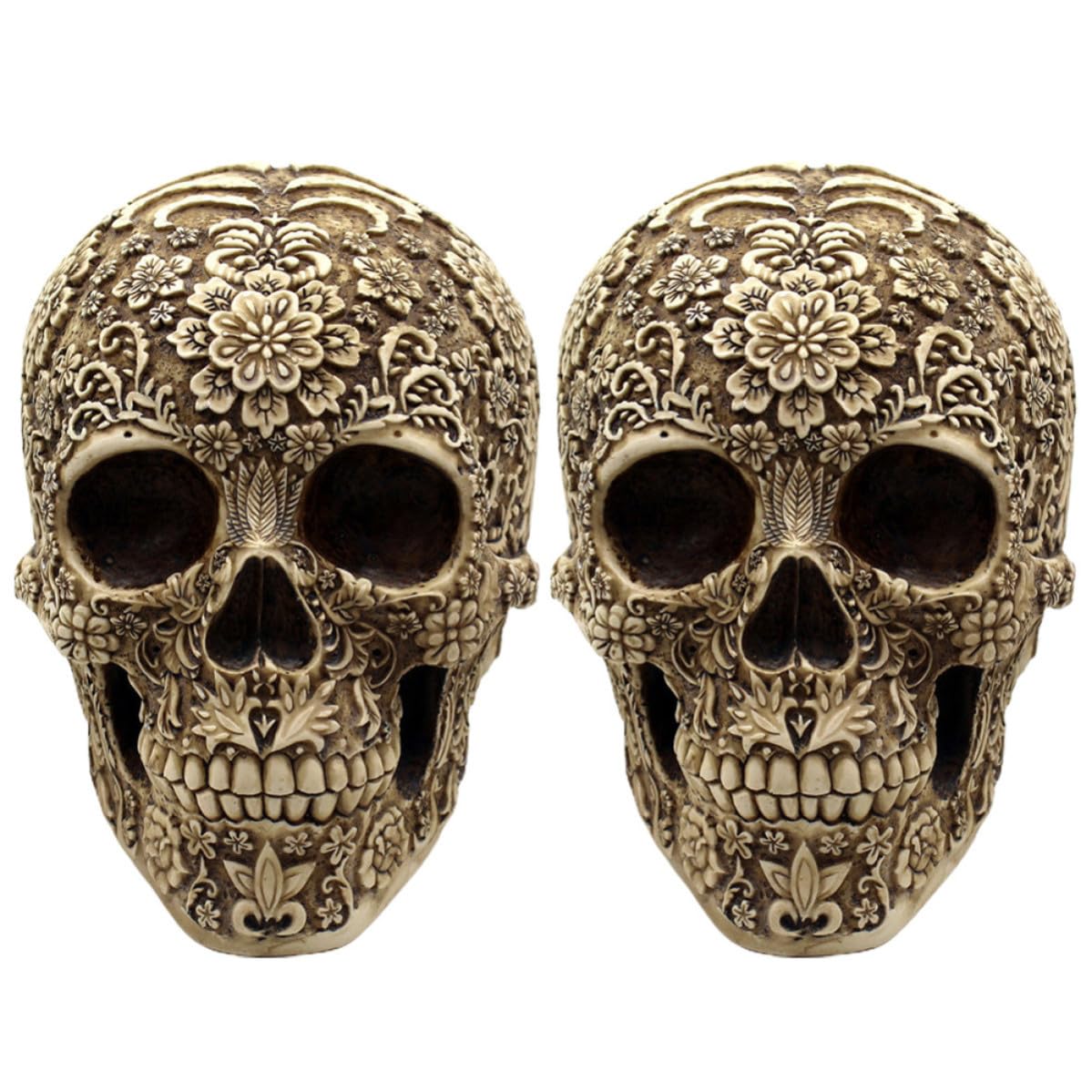 Calaveras de resina terroríficas de Halloween de adorno con cabezas realistas, set de 2 piezas