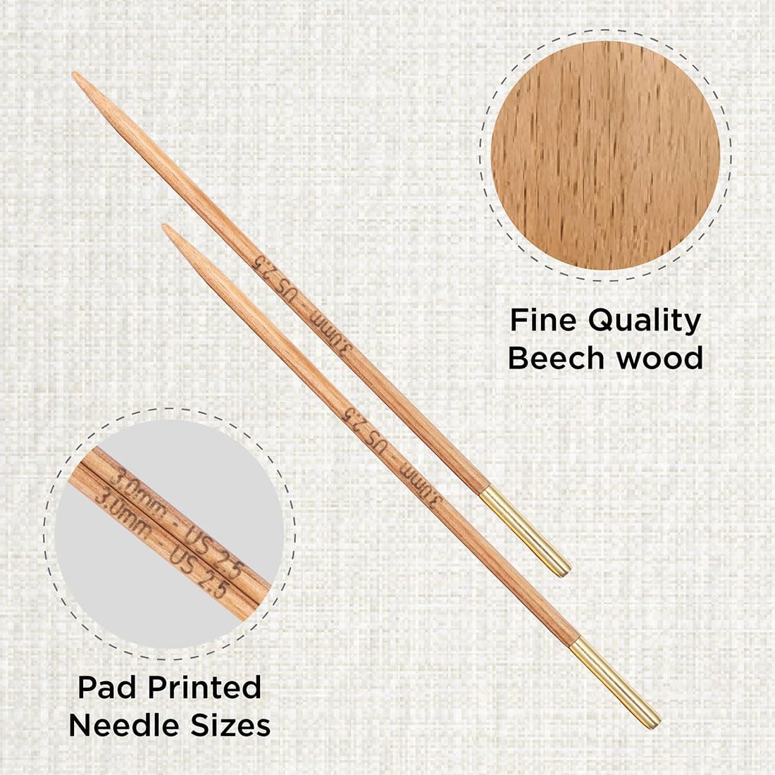 KnitPro Basix Beech Interchangeable Circular Needles 5" (13cm) | US Size 2.5 (3mm)