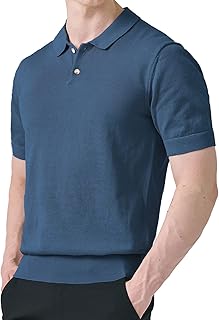 H2H Mens Knit Polo Shirts Short Sleeve Vintage Sweater Polo Summer Casual Shirts