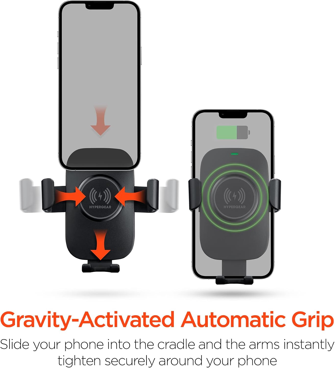 HyperGear Wireless Car Charger - Car Phone Holder Charger, Wireless Charging Phone Mount, Charging Stand for Dashboard, Air Vent, Windshield Auto Clamping Hands-Free Chargers for iPhone and Android