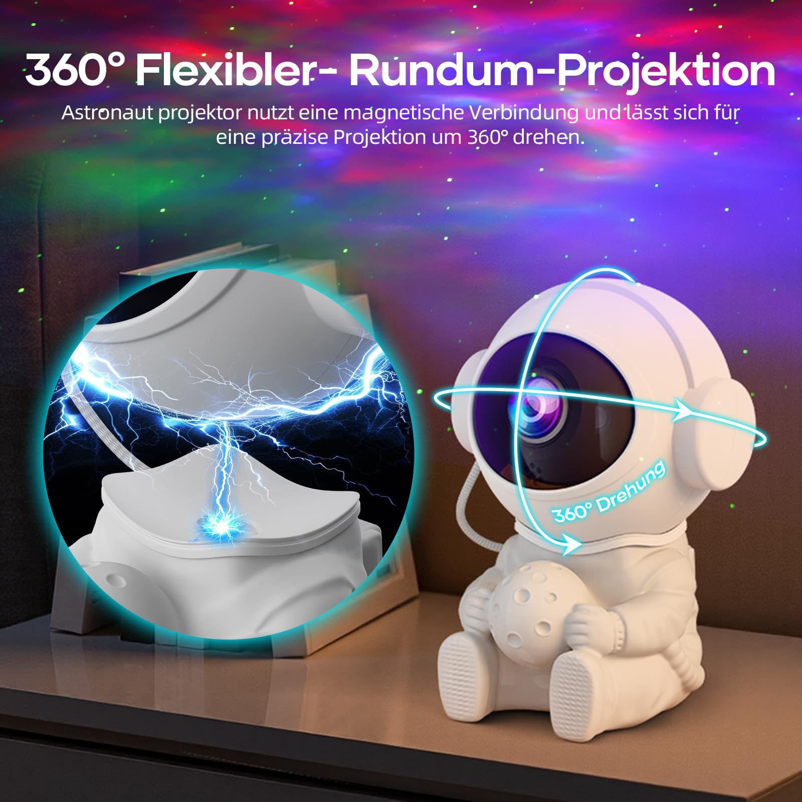 Proiettore Astronauta Fokky Con Cielo Stellato – 8 Modalità, Luce Notturna, Telecomando E Timer, Proiezione A 360° Per Camera Bambini E Adulti