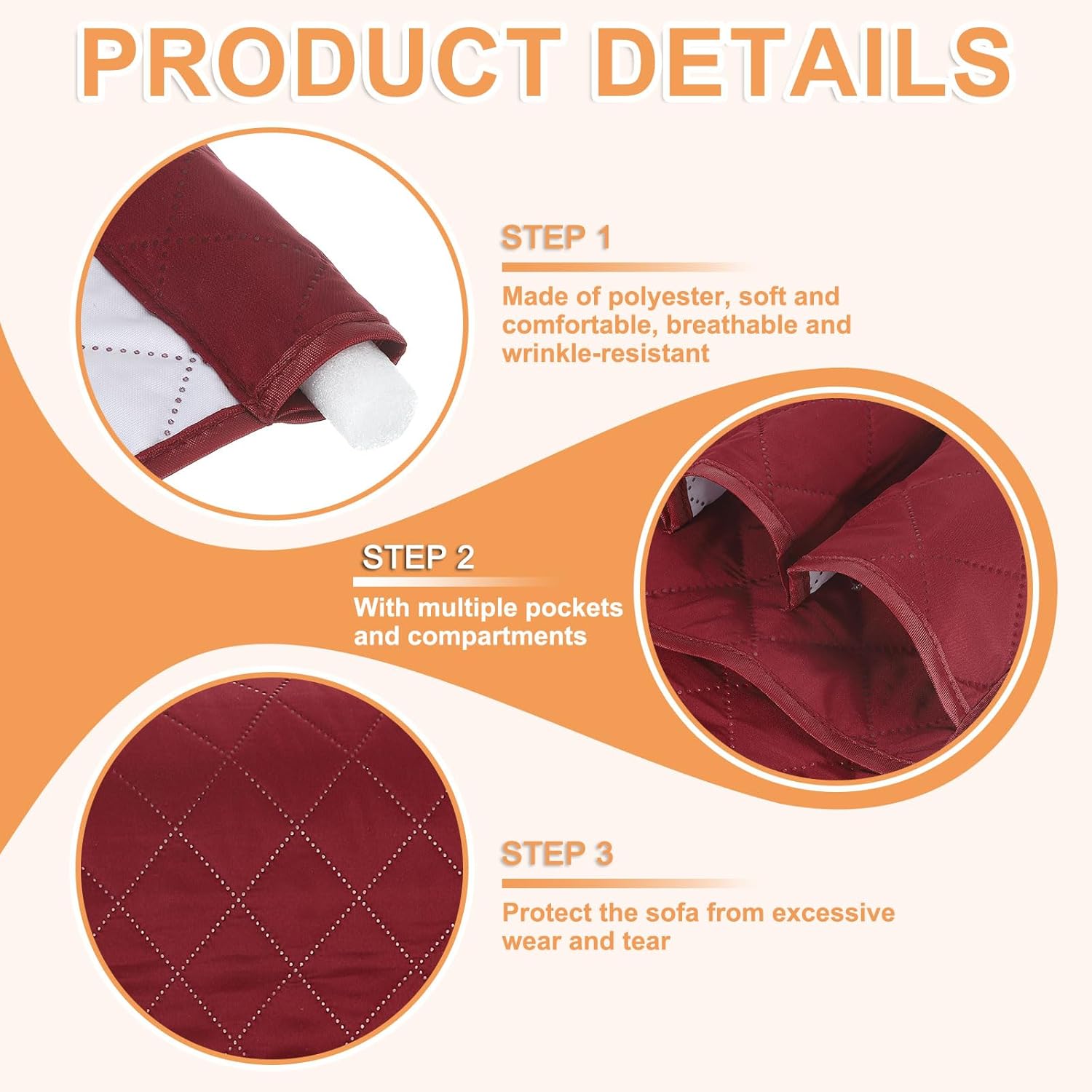 uxcell 2 Pcs Recliner Armchair Caddy, Couch Armrest Organizer with 5 Pockets for Bedside Sofa Remote Control Holder Magazine Phone Book Glasses (Wine Red, 35"x13")