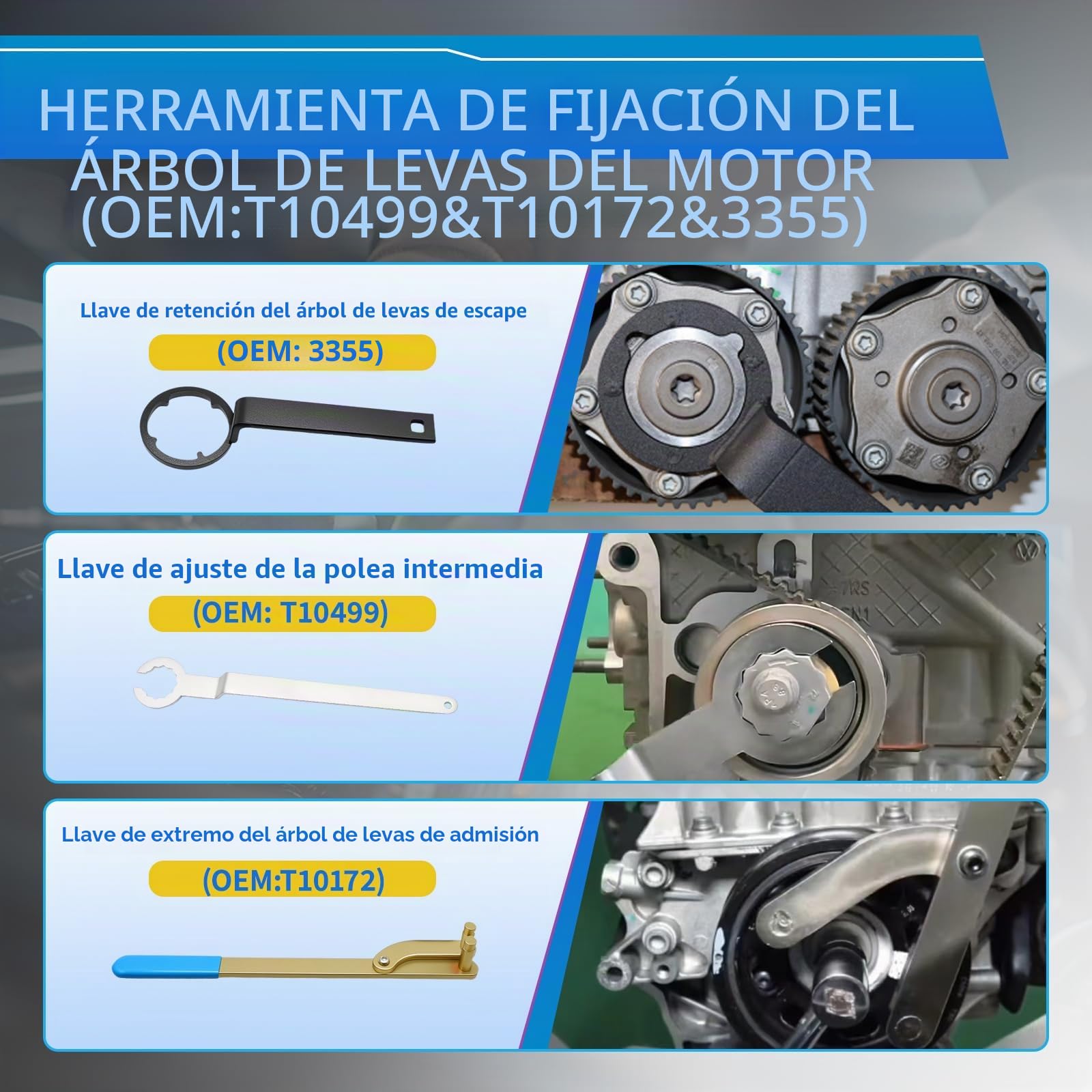 RUIZHI 10 piezas de herramientas de correa dentada para motores VAG EA211 1.0L 1.2L 1.4L 1.6L FSI TSI TSI TSI TFSI, T10340, T10476, T10477, T10487, T10494, T10499 para VW, Audi A3, Golf VII, Jetta