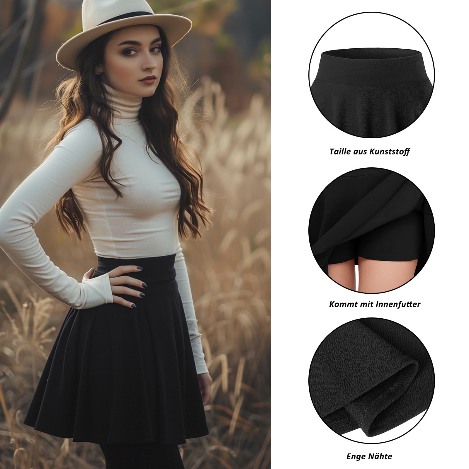 CALIYO Hosenrock Damen, Rock mit Hose Drunter Sommer Basic Mini Skater Rock mit Shorts Dehnbaren Vielseitige Kurzer Mädchen Faltenrock mit Innenfutter