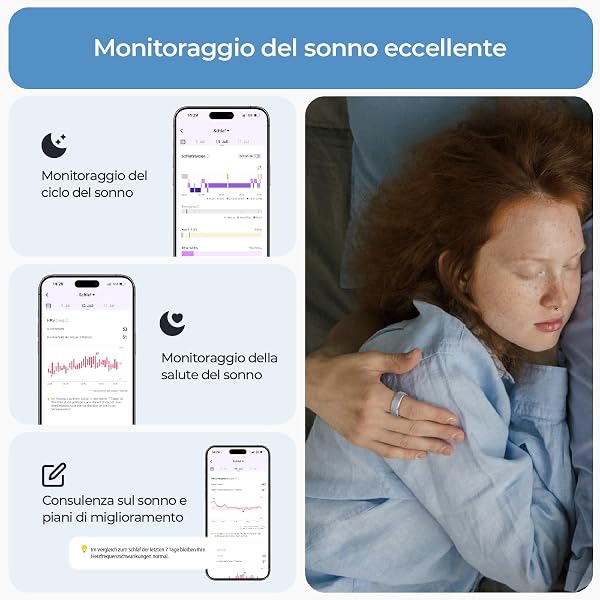 RingConn Smart Ring, Senza Abbonamento, Misura con Kit (Venduto Separatamente), Monitoraggio Attività/Sonno/Stress/Frequenza Cardiaca, 7 Giorni Di Autonomia, Compatibile iOS E Android (Argento, 10) - 3